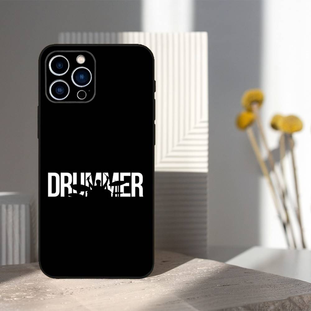 Music Art Drum Drummer Phone Case For iPhone 16,15,14,13,12,11 Plus,Pro Max,XS,X,XR,SE,Mini,8,7,Soft Silicone Black Cover