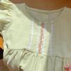 Korean Style Girls' Lace Trim Puff Sleeve Dress - 2026 Summer Collection in Washed Cotton