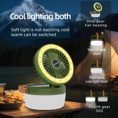 Outdoor Solar Fan Lantern Camping Lights 2-in-1 with 4 Light Modes Hanging for Power Failure Emergency Survival Travel Adventure