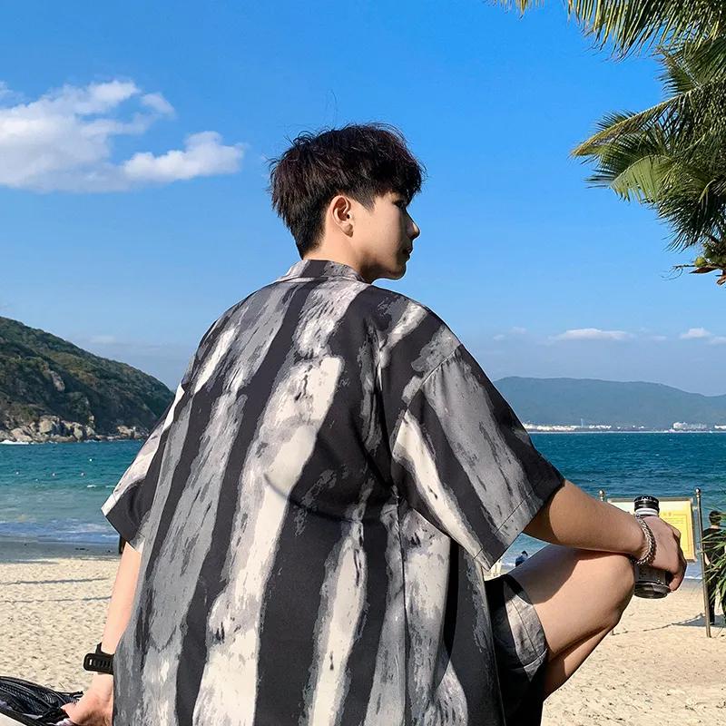 Short-sleeved Shirt Men's Beach Summer Casual Handsome Loose High-end Top Outfit Hombre Elegante Casual Menswear Brand