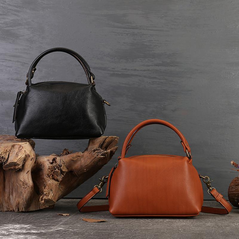 Johnature Handbag Genuine Leather Women Bag Retro Solid Color Versatile Large Capacity Shoulder & Crossbody Bags