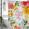 Happy Mother's Day Cartoon Flower Plant Shower Curtain, Bathroom Decorative Shower Curtain, Waterproof Shower Curtain with Hooks