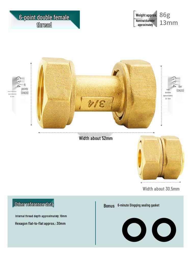 Reducing Copper Pipe Connector: Male/Female Threaded Union, 4 Points to 6 Points, 1 Inch