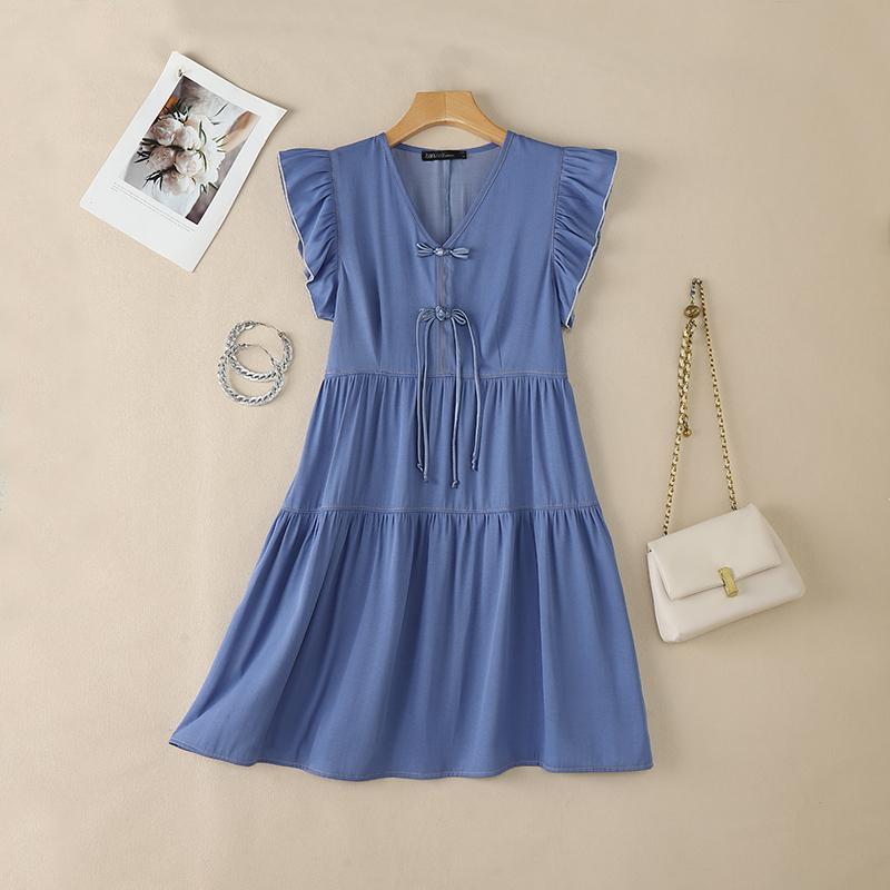 ZANZEA Women Elegant V-Neck Casual Ruffles Short Sleeve Summer Dress S