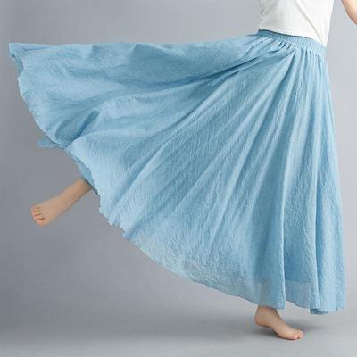 Mori Girl Plus Size A-Line Cotton Linen Skirt with Elastic Waist - Long, Solid Color Ethnic Style, Available In 24 Colors