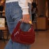 Retro Red Patent Leather Shoulder Bag Women's Metal-handled Handbag Designer Crescent-shaped Bag New Stylish Chain Crossbody Bag