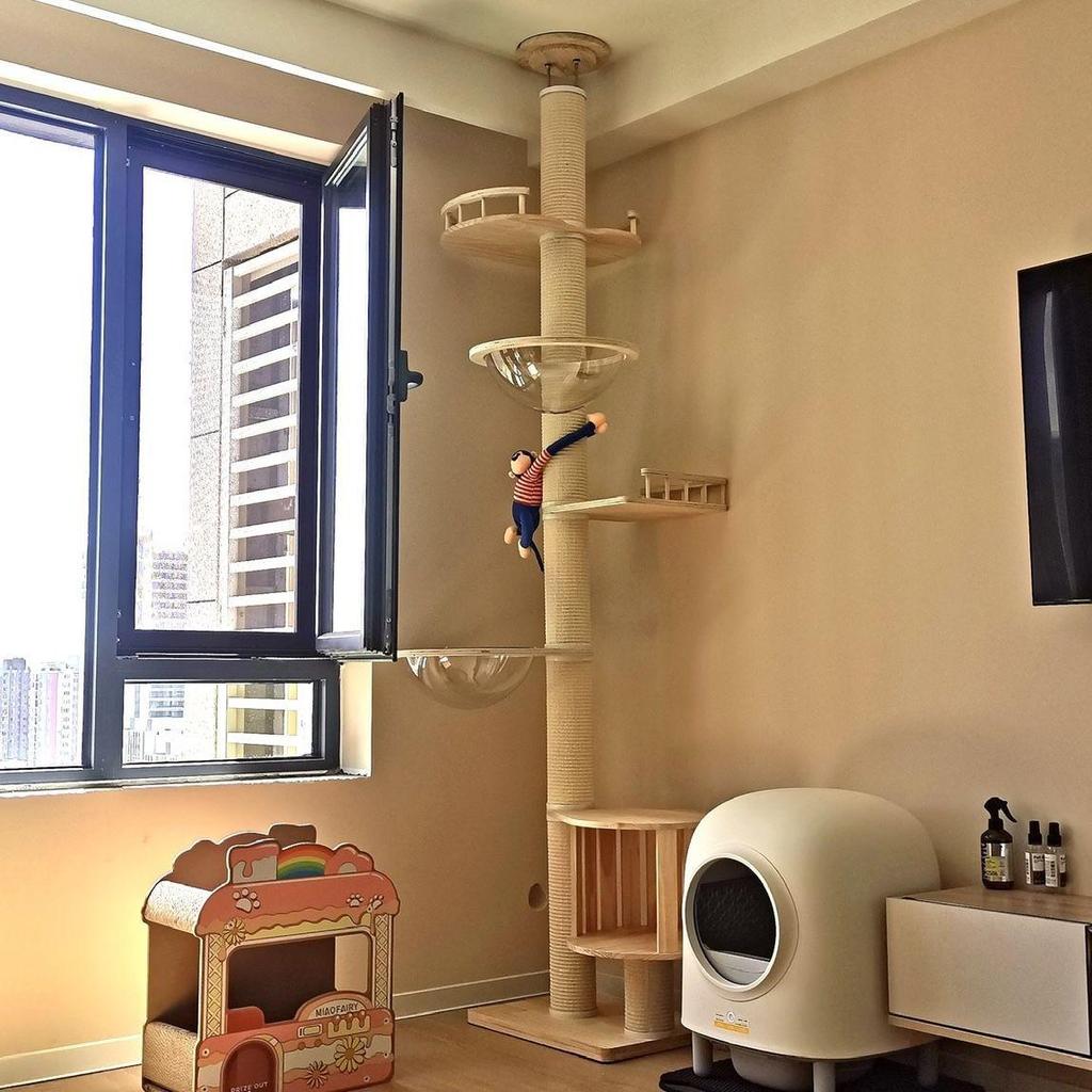 Solid Wood Cat Condo & Bed with Integrated Tree and Space-Saving Design for Large and Small Cats