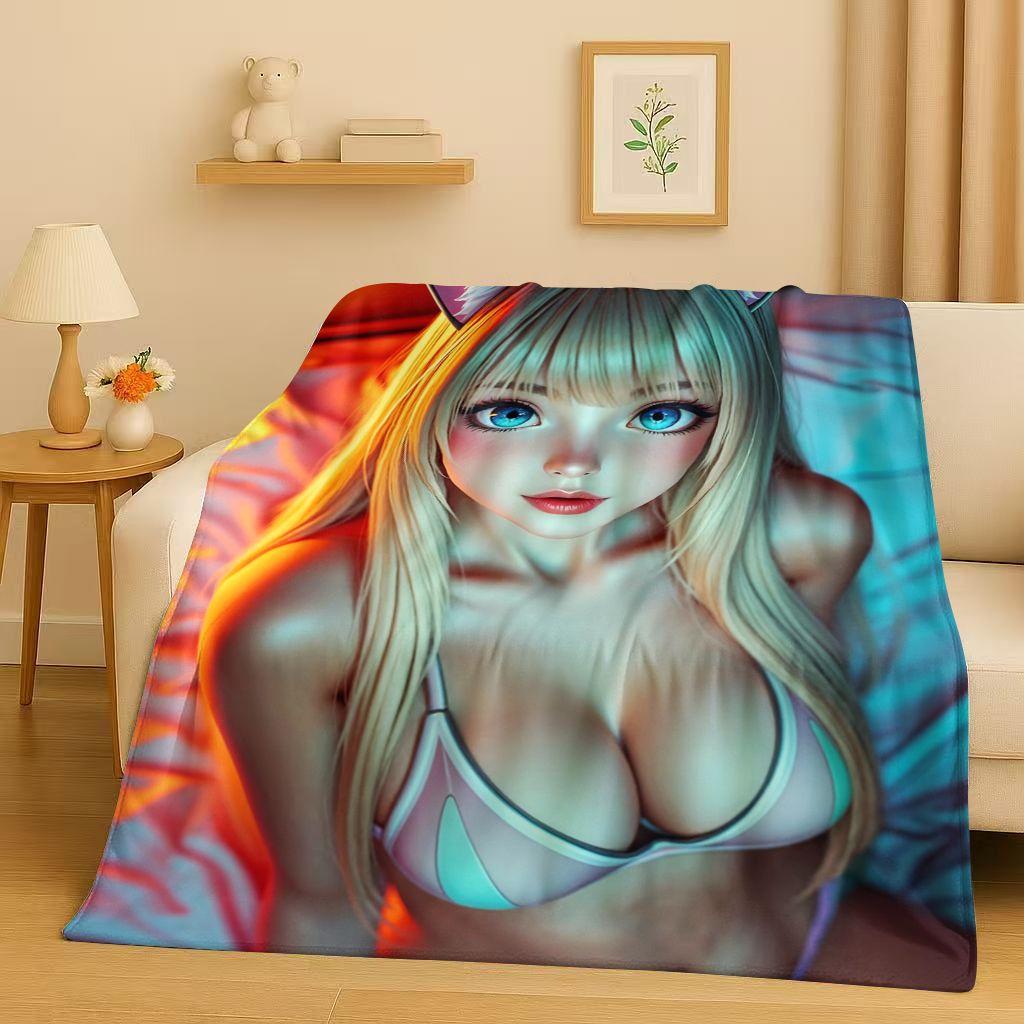 3D Cute Sexy Bikini Girls Cartoon Anime Characters Flannel Blanket,Soft Plush Throw for Home Bedroom Bed Sofa Cover Trave Gift