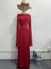 2026 Spring Socialite Slimming Spliced Glass Yarn Long Sleeve Satin Dress
