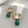 Vintage Transparent Green Natural Stones Teardrop Dangle Earrings for Women Simple Stainless Steel 18K Gold Plated Hoops Huggies