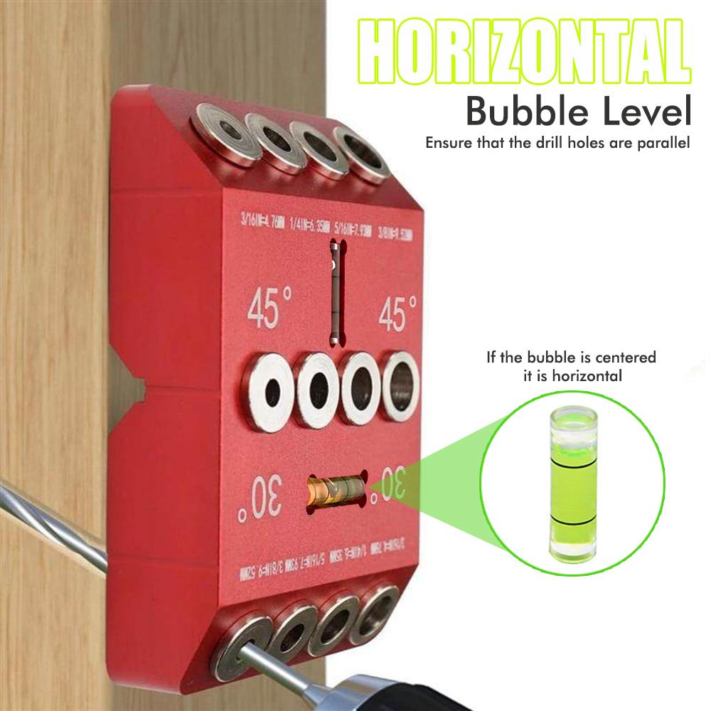 30/45/90°Angle Drill Guide for Angled/Straight Holes 4 Sizes Drill Jig for Cable Railing Drill Template Block with Bubble Level