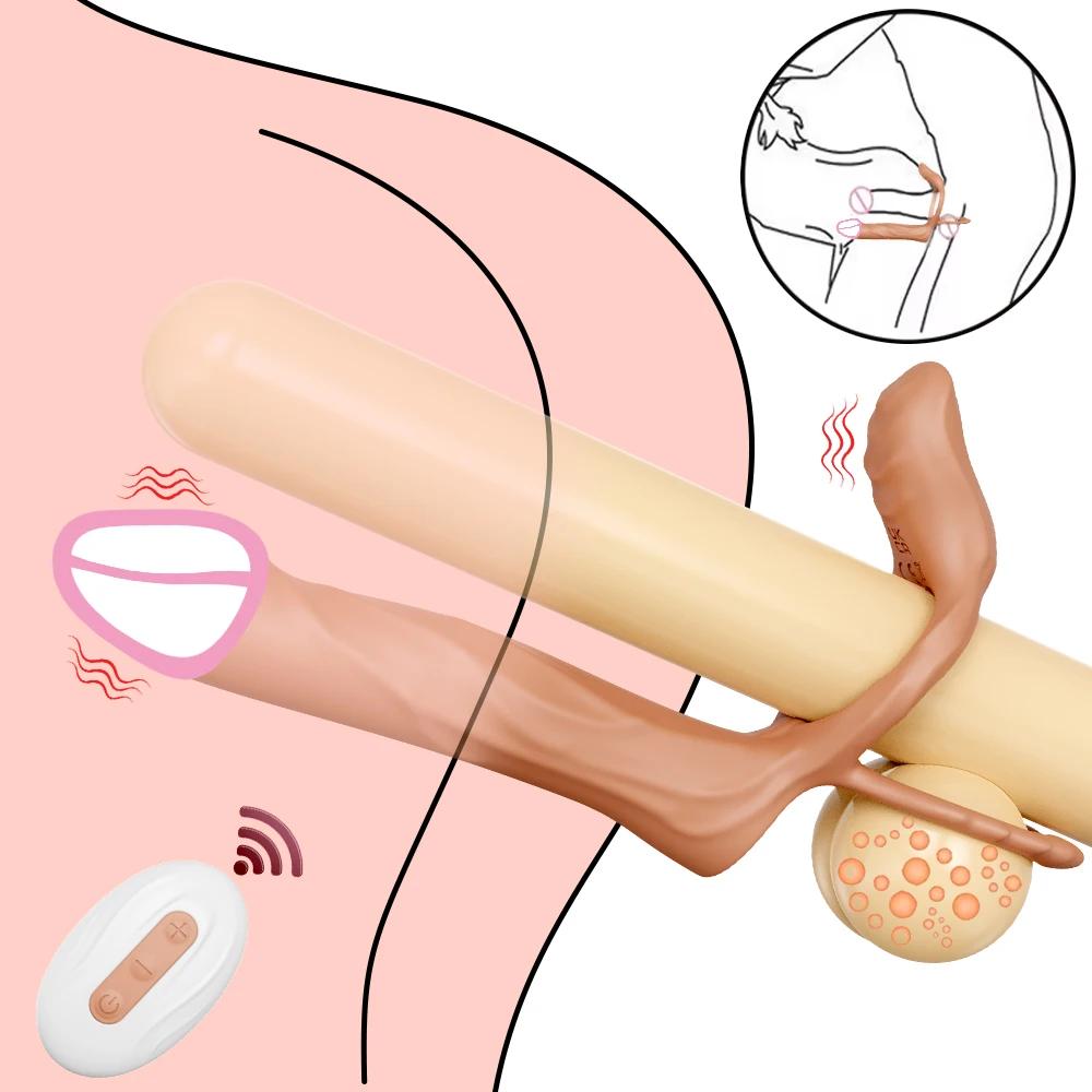 Double Penetration Vibrator for Couple Penis Ring  Semen Cock Ring Penis Enlargement Delayed Vibrating Sex Toys for Men Adult