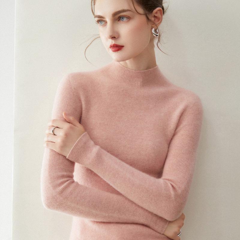 Women's Slim Fit Cashmere Sweater - Half-High Neck, 100% Pure Cashmere, Seamless, Versatile Autumn/Winter Base Layer