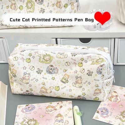 Cat Printted Patterns Pencil Case Large Capacity Stationery Bag Back To School