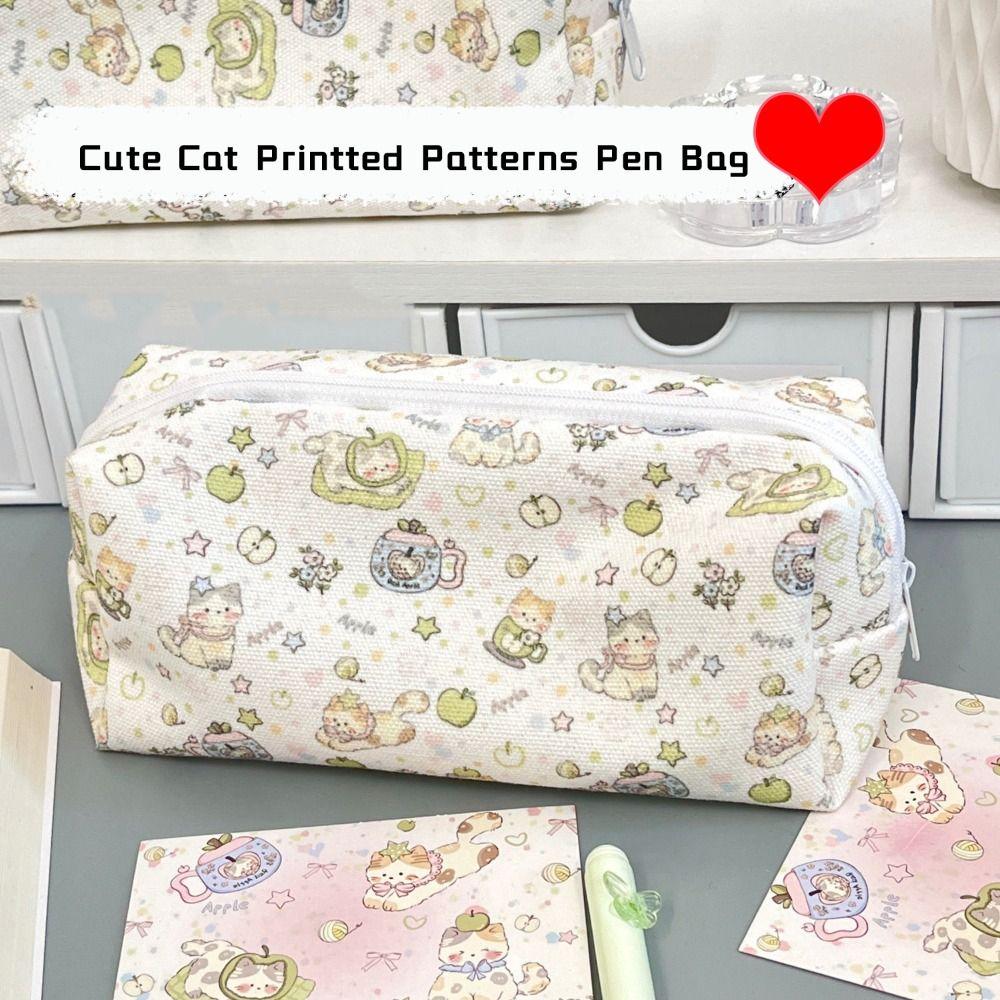Canvas Pen Bag Cat Printted Patterns Stationery Bag Multi-Purpose Pencil Box  School Office