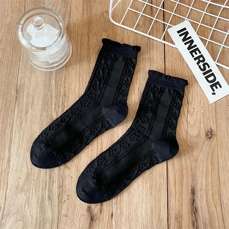 Female Summer Thin Pure Color Sweet Lace In The Tube Stack Socks