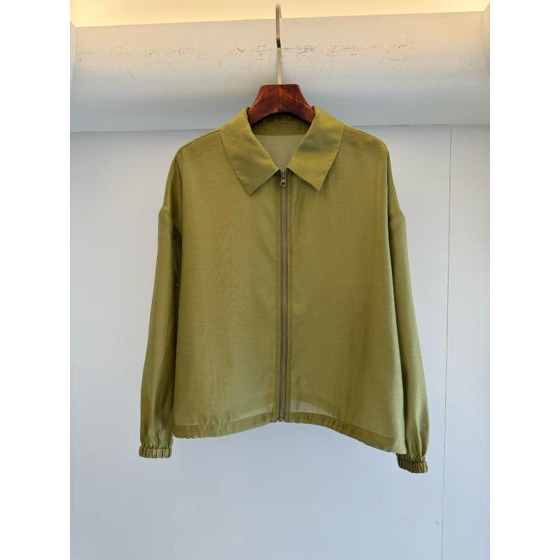 New product, hemp slightly transparent fashion casual versatile jacket lapel zipper small jacket short top