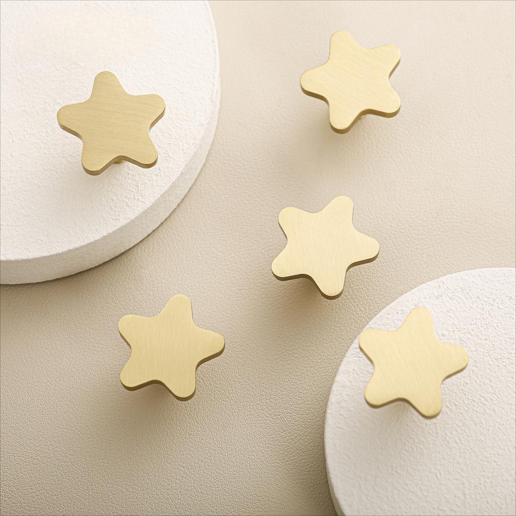 Brass, Five Pointed Star Handle, Children's Room Cabinet Door, Cabinet Drawer, Furniture, Five Pointed Star, Small Handle