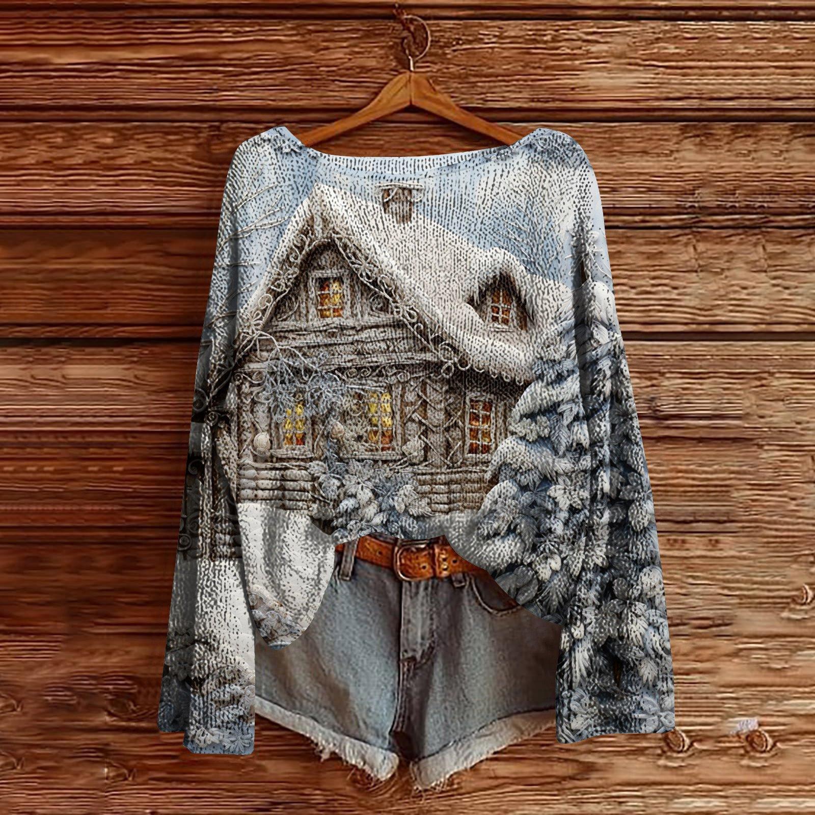 

Женский легкий свитер с рождественским принтом, повседневный вязаный пуловер с длинным рукавом S