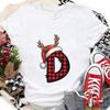 Christmas Alphabet AZ Letter Print Womens Tshirt Santa Graphic Casual Holiday Fashion Top Xmas Party Tees shirt for Women