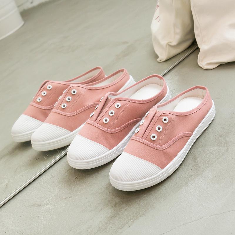 New low-top canvas shoes, student flat-bottomed casual women's shoes, one-pedal lazy shoes, little white shoes