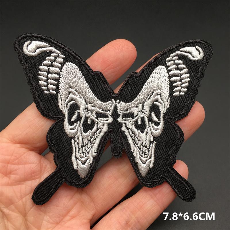 Black And White Embroidered Patches For Clothing Punk Bottle Skull Applications Iron On Patches Sewing Clothes Stickers