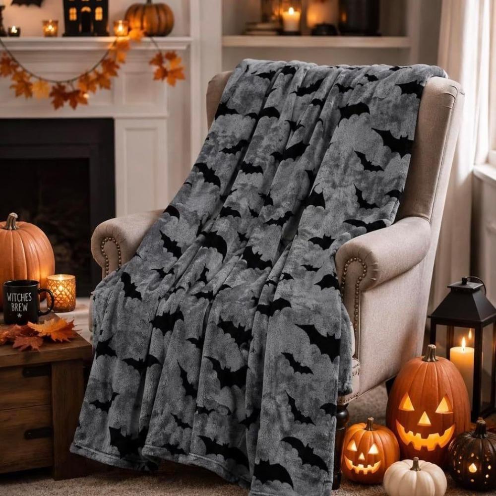 Soft Office Nap Blanket Bat Ghost Print Sofa Throw Blanket Cozy Halloween Flannel Blanket Bed Room