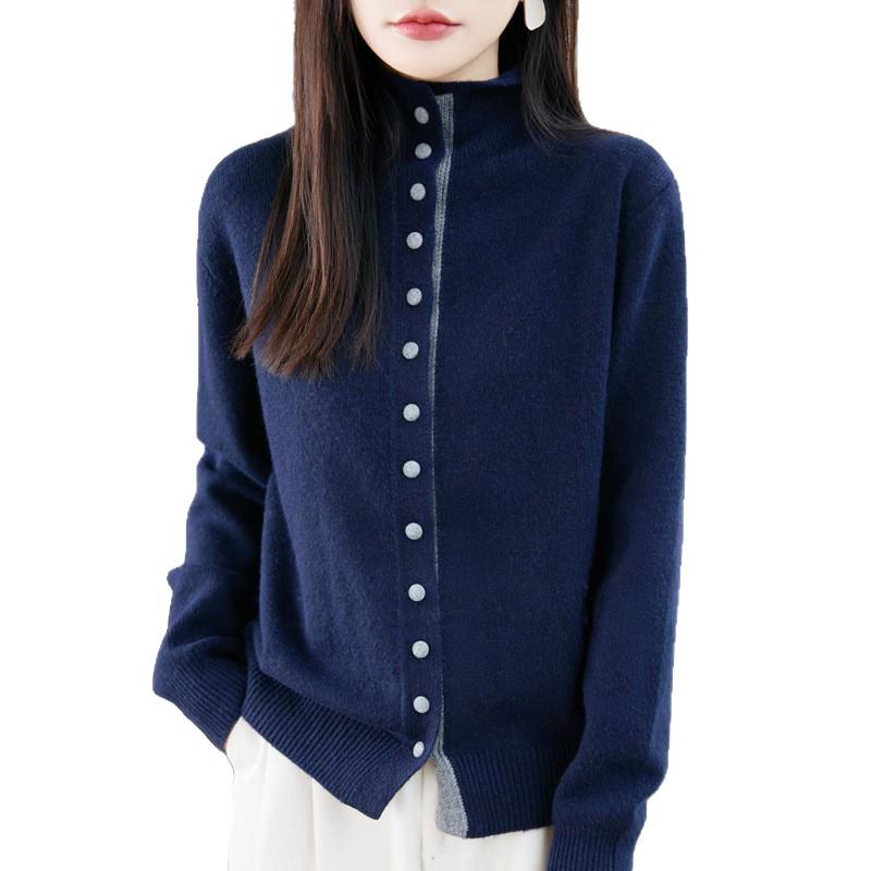 2025 Autumn/Winter Women's Soft Raccoon Fur Stand Collar Single-Breasted Sweater