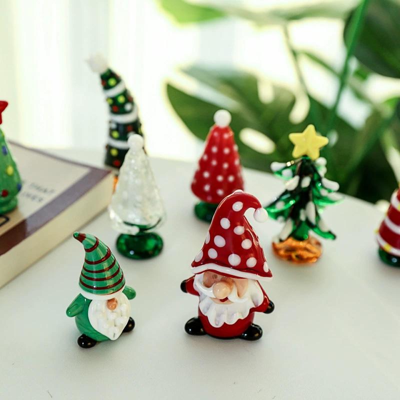 1PC Cartoon Image Handcrafted Fairy Garden Exquisite Glass Cute Christmas Tree Ornament Mini Santa Claus Figurines Desk Ornaments