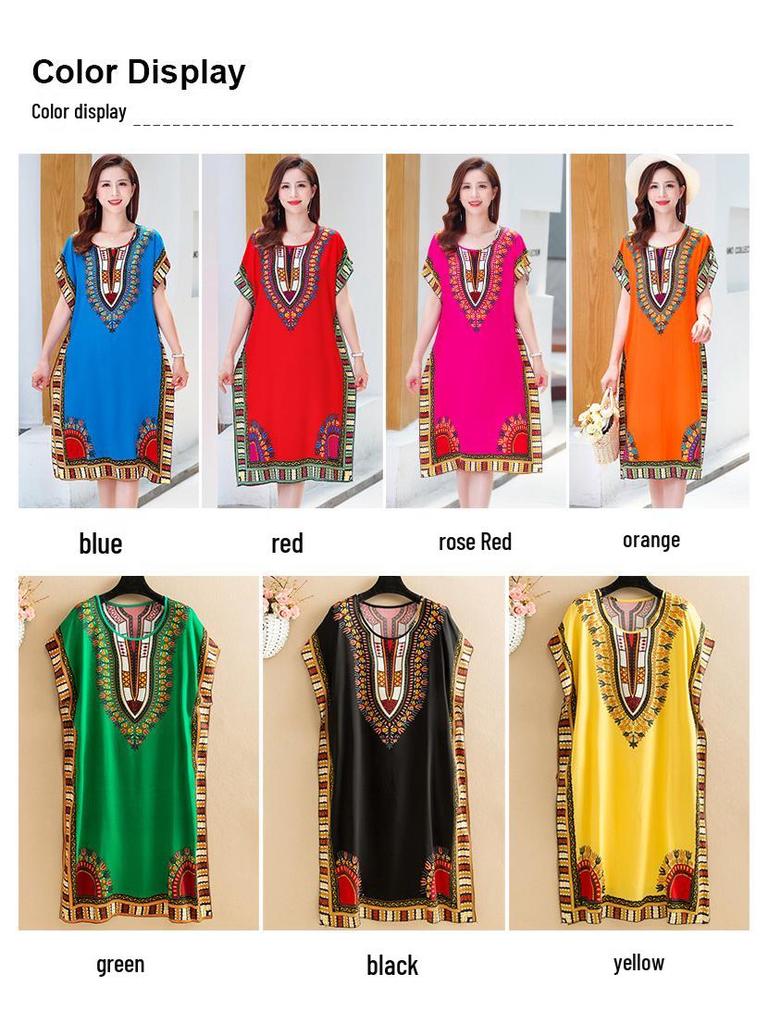 Ethnic Style Plus Size Summer Women's Cotton Silk Lace-Up Dress