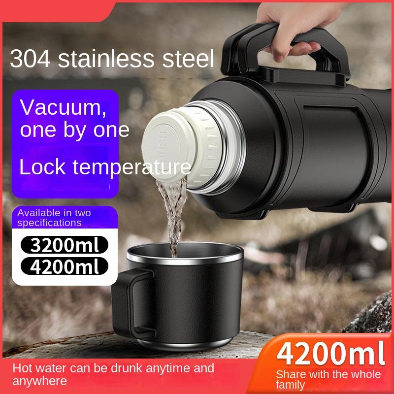 1/4 2L Large Stainless Steel Insulated Water Bottle Camping Travel Kettle Outdoor Sports Portable Car Thermos
