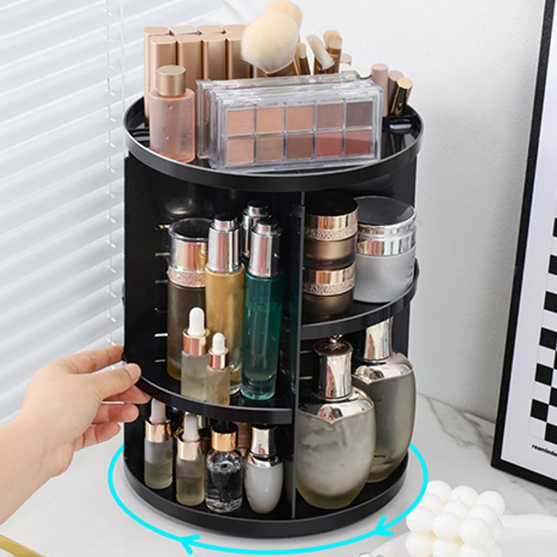 360stupňová otočná úložná krabice na make-up s velkou kapacitou, průhledný stolní organizér, domácí toaletní stolek, parfém, péče o pleť, police
