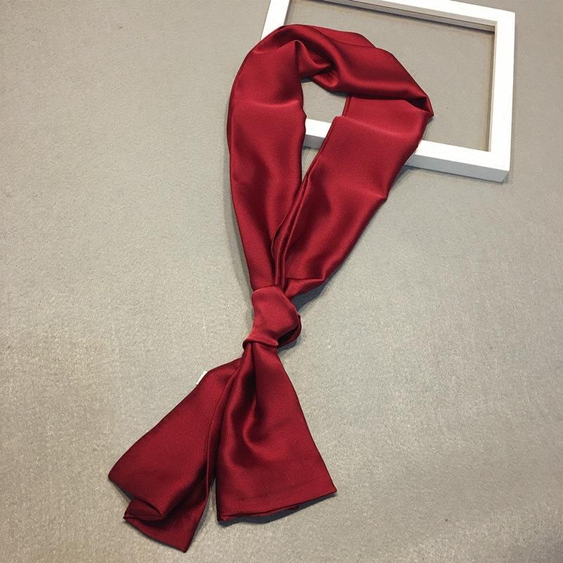 Mode Neckerchief Dames Hoofdband Haar Sjaal Zijde Satijn Tas Sjaals Vrouwelijk 145*15cm Lange Sjaals Zwart Rood Roze Sjaals Voor Dames One Size brown