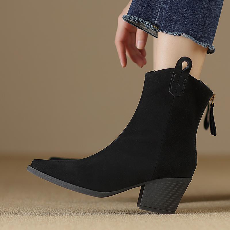 Fashion 2024 New Autumn Winter Genuine Leather Women Boots Fashion Pointed Toe Chelsea Boots Chunky High Heels Women Shoes Ankle Boots