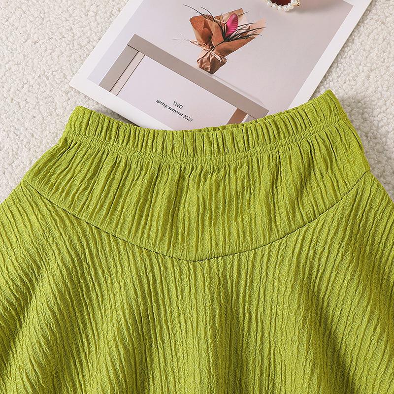 Girls' Spring/Summer New Fashion European And American Style Solid Color Off-Shoulder Tank Top With Double-Layer Skirt Set