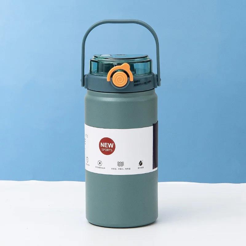 Thermische Wasserflasche aus Edelstahl Thermoskannen Vakuumflasche mit Strohhalm Becher Tragbare Kalt-Heißgetränke Thermosbecher Fitnessstudio 1L/1.2L