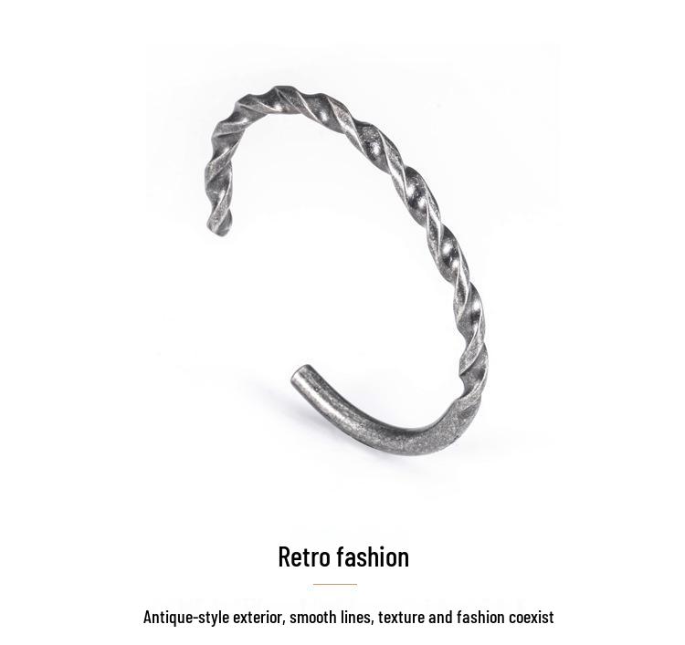 Unisex Retro Titanium Steel Bracelet: Engraved Stainless Steel Open Bangle for Students