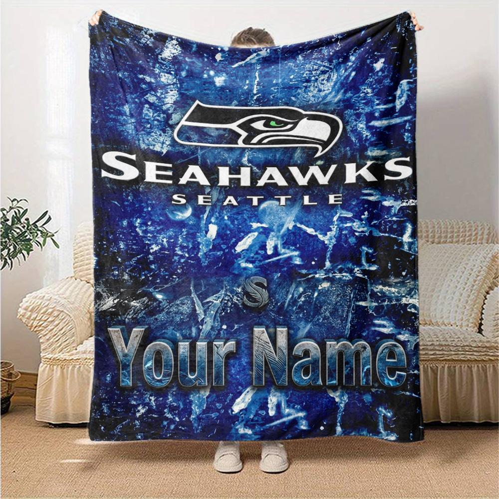 Name Custom Seattle Seahawks Logo Print Flannel Blanket High Quality Warm Comfortable Cover for All Seasons Perfect for Gifts Home Decor