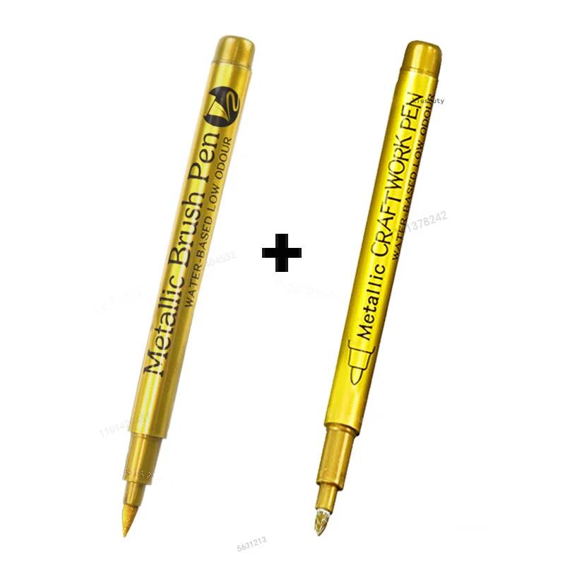 1/3 Stück Pinsel Metallische Marker Stifte Gold Silber Kupfer Permanent Kunst Farbe Marker Stift für Bastelarbeiten Scrapbooking Stoff Kunstbedarf