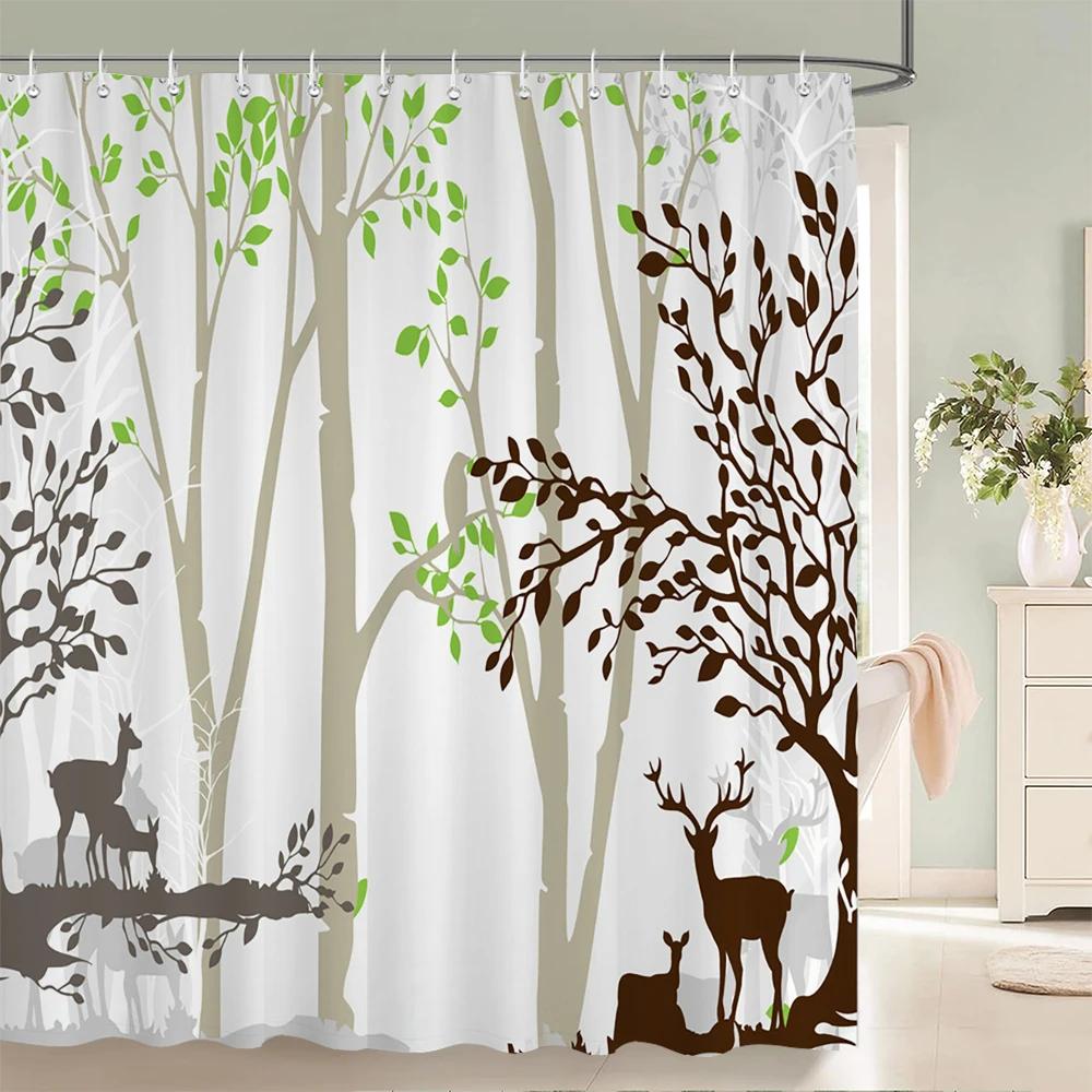Plants Tree Leaves Shower Curtains with Hooks Home Decoration for Floral Bathroom Curtain Polyester Fabric Bath Curtain