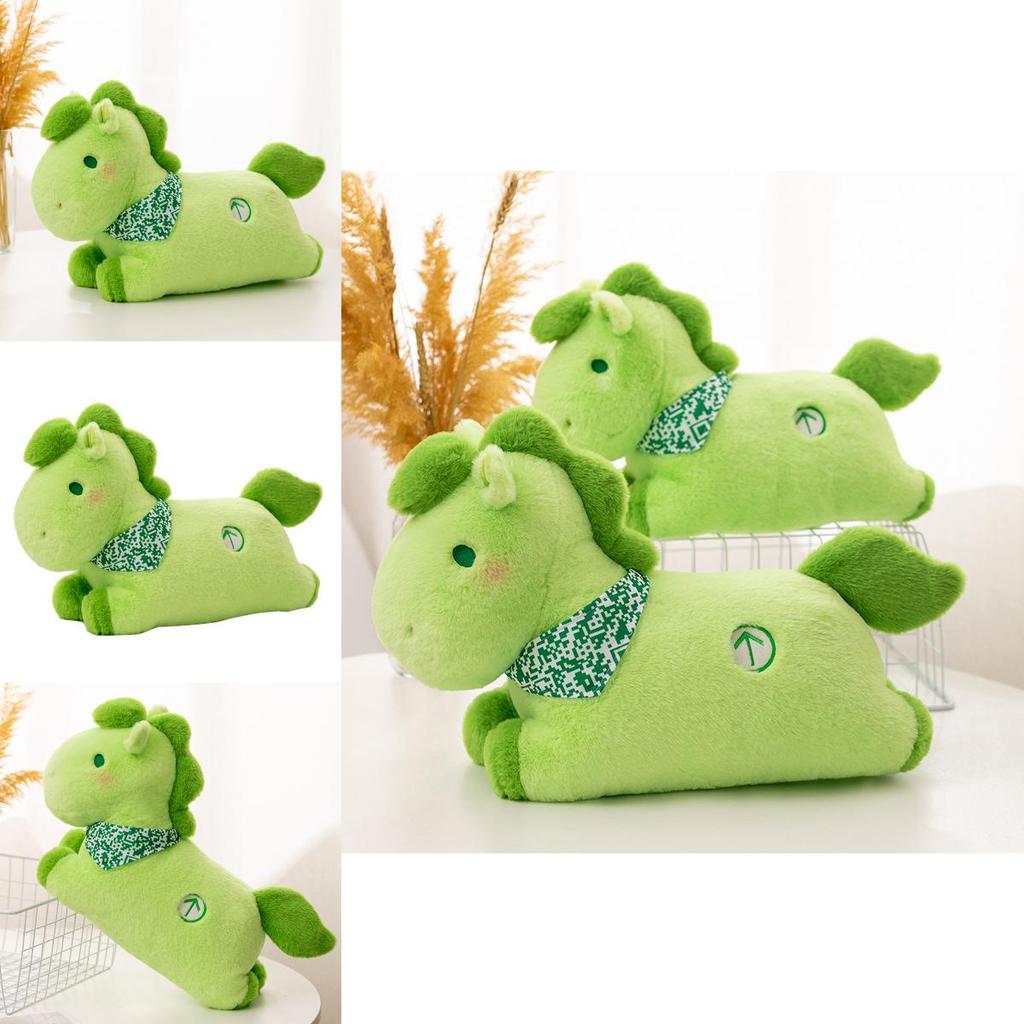 Green Horse Plush Toy With Mosaic Scarf Decor For Kids Bedroom Decor Gift For Children