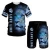 Summer Round Neck 3D Lion Printed Set Fashionable and Casual Short Sleeved Shorts Men's Clothing Sets Sport Wear