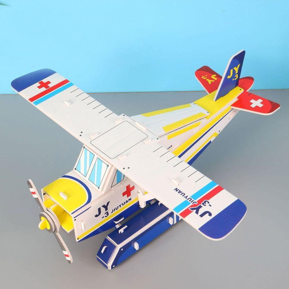 3D Airplane Puzzle Handmade Children Jigsaw Puzzles Practical Montessori Toys Kids