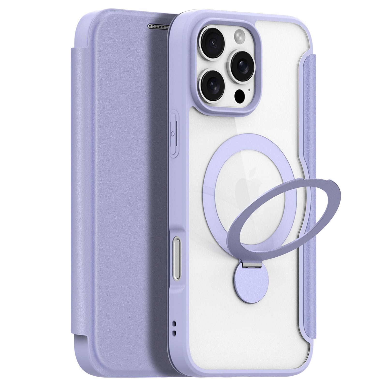 

DUX DUCIS Skin X Pro Series for iPhone 16 Pro Magnetic Case Card Holder Ring Kickstand Leather Cover Purple