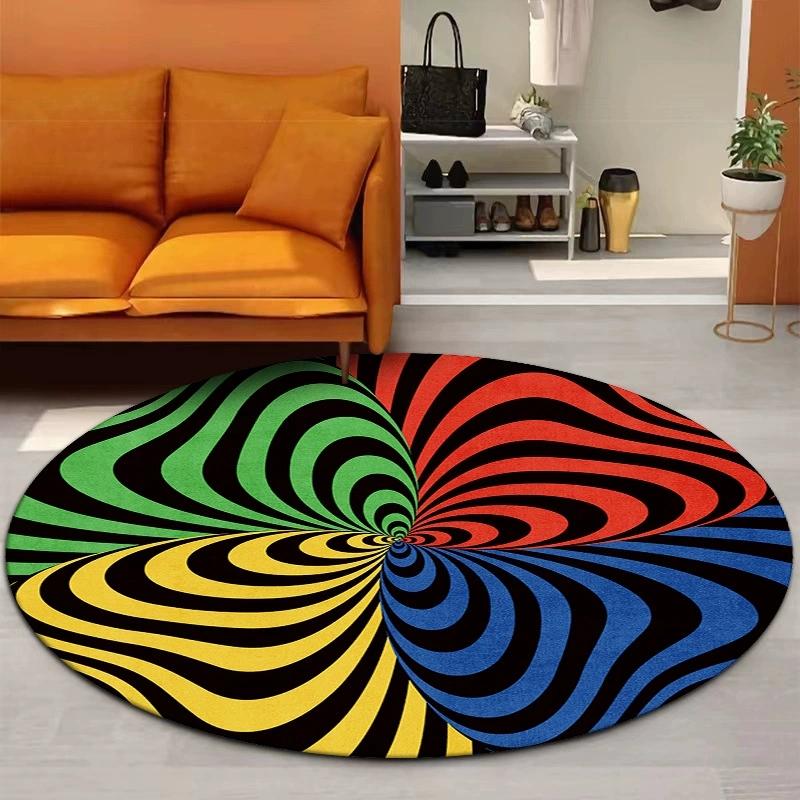 Bildende Kunst Runder Teppich Bunter Spiralteppich Zimmerdekoration Wohnzimmer Schlafzimmer Stuhl Anti-Rutsch-Matte Hausdekoration