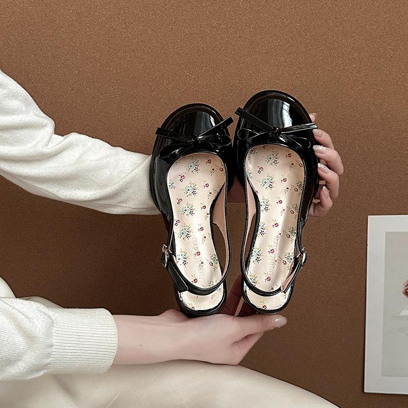 Fairy bow Shipo heel single shoes outer wear 2025 spring and summer new female open-toed square head with skirt high-heeled slippers