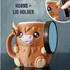 3D Printed Cute Highland Cow Ice Cream Pint Holder Leak-Proof Antifreeze Handle Perfect for Ice Cream Containers Beer Can Sleeve