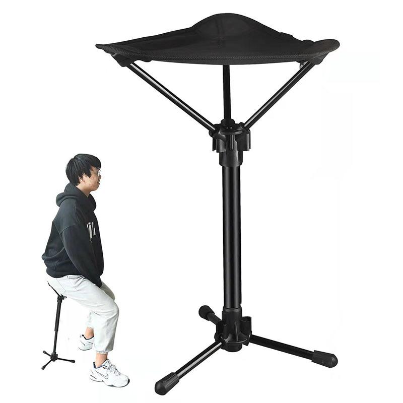 Bear And Girl Black Outdoor Camping Stool Fishing Queuing Stool, Folding Portable Stool