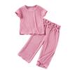 Girls' Solid Color Set - Short Sleeve Top & Pants Outfit
