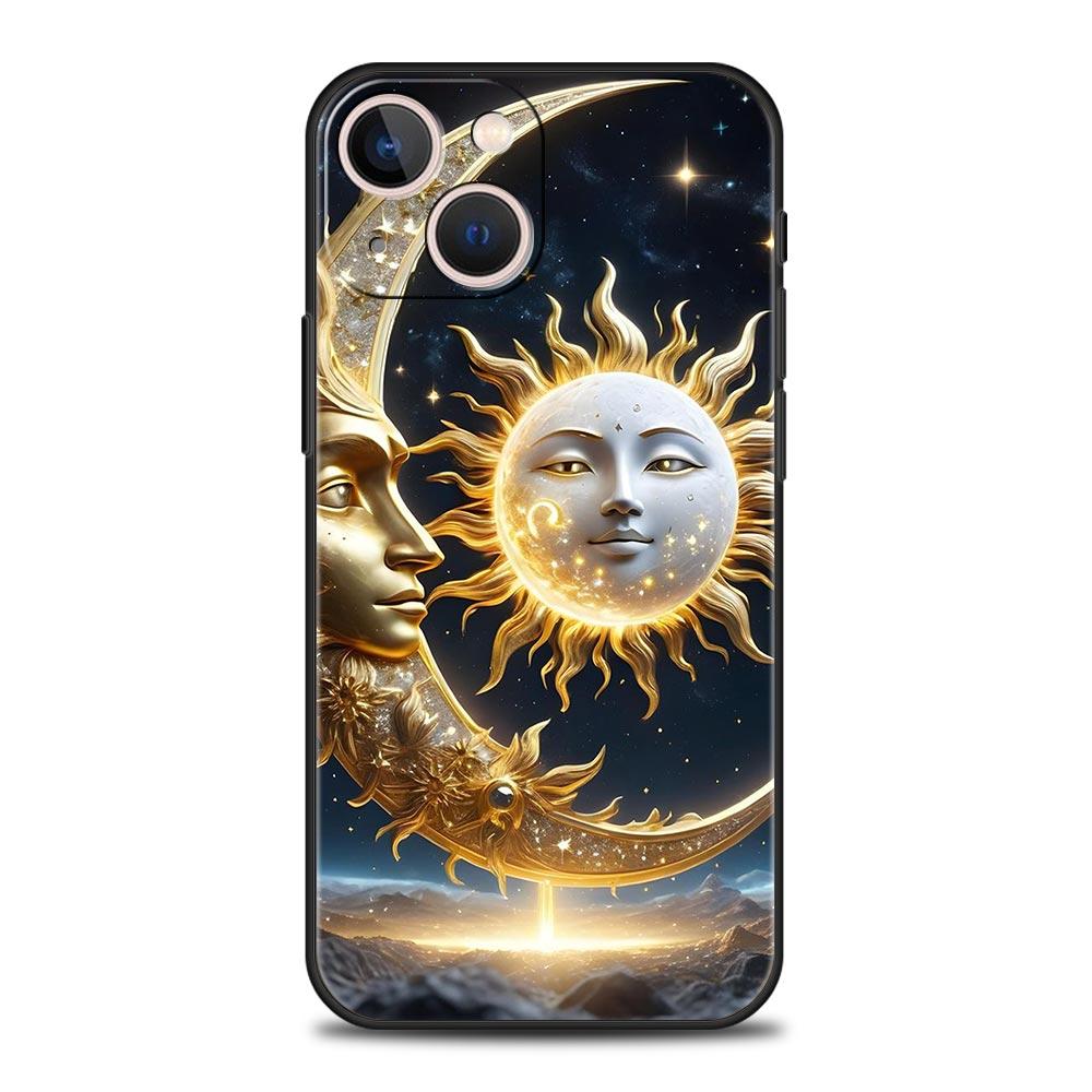 Moon Sun Phone Case For iPhone 17 16 15 Pro Max 11 12 13 14 7 8 Plus SE 2020 X XR XS Cover Soft Black